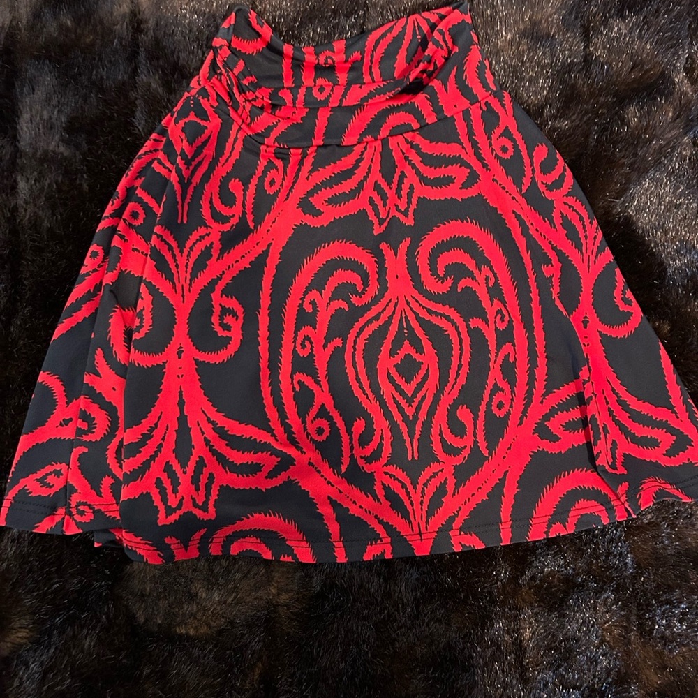LuLaRoe Kids Cassie Skirt Size 2 Red Black Damask Print Pull On - Picture 2 of 4